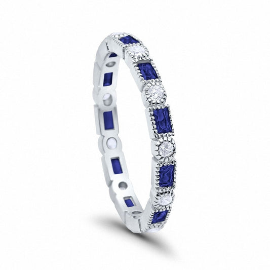 Full Eternity Wedding Band Simulated Blue Sapphire CZ