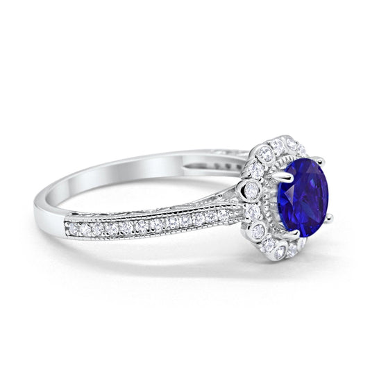 Filigree Engagement Bridal Ring Simulated Blue Sapphire CZ