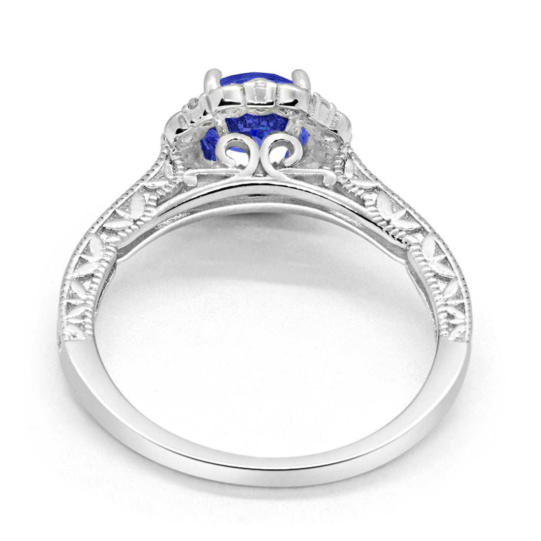 Filigree Engagement Bridal Ring Simulated Blue Sapphire CZ