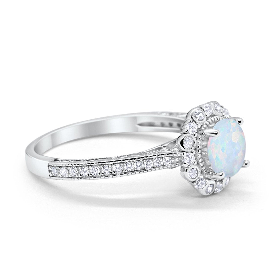 Filigree Engagement Bridal Ring Lab Created White Opal