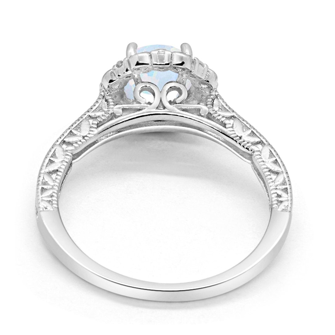 Filigree Engagement Bridal Ring Lab Created White Opal