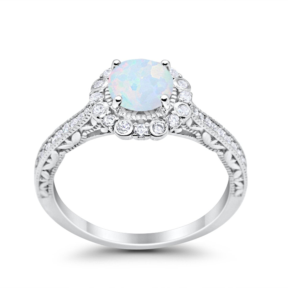 Filigree Engagement Bridal Ring Lab Created White Opal