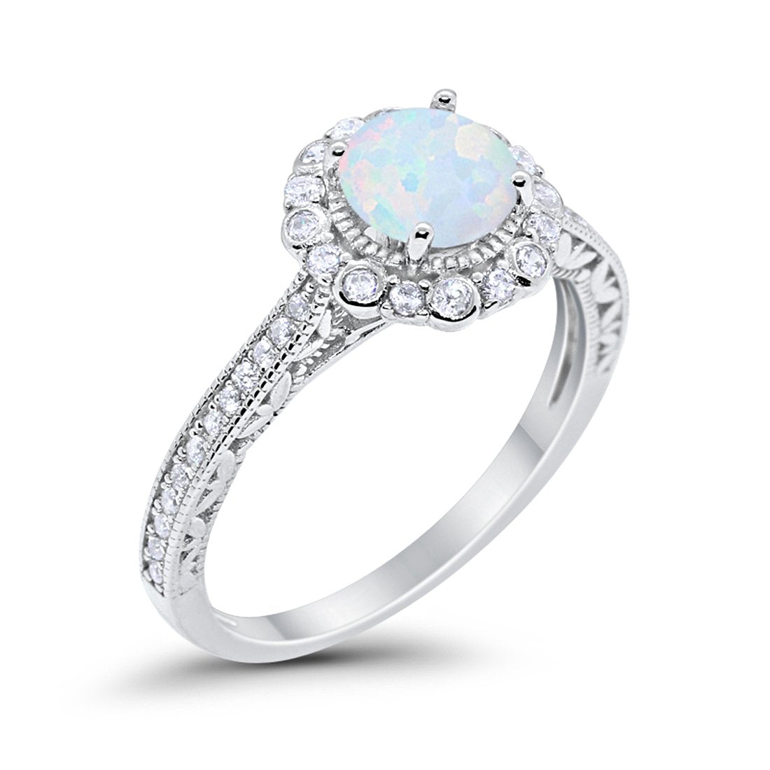 Filigree Engagement Bridal Ring Lab Created White Opal