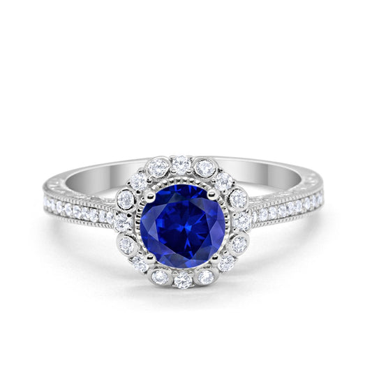 Filigree Engagement Bridal Ring Simulated Blue Sapphire CZ