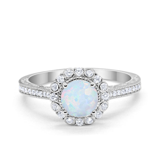 Filigree Engagement Bridal Ring Lab Created White Opal