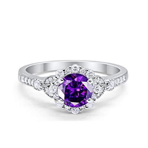 Floral Art Deco Engagement Ring Simulated Amethyst CZ