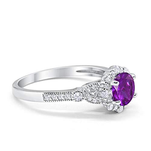 Floral Art Deco Engagement Ring Simulated Amethyst CZ