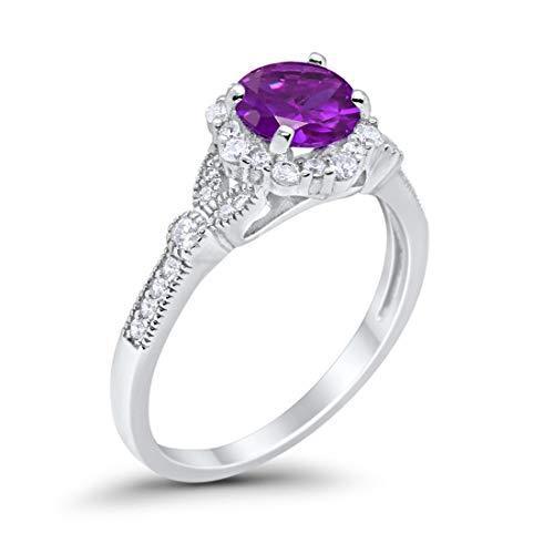 Floral Art Deco Engagement Ring Simulated Amethyst CZ