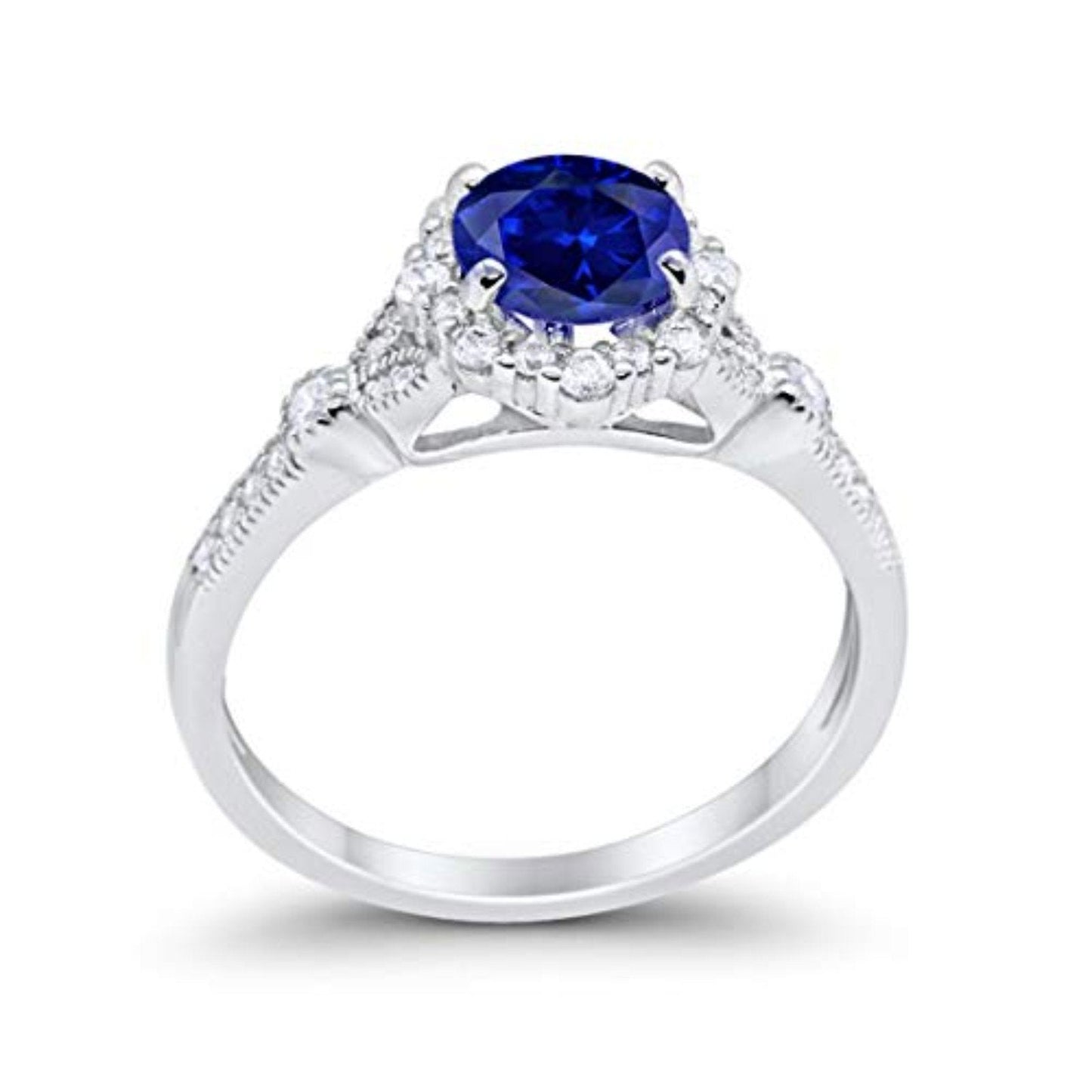 Floral Art Deco Engagement Ring Simulated Blue Sapphire CZ