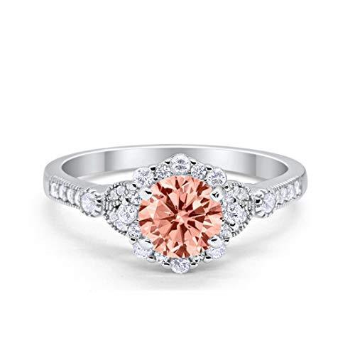 Floral Art Deco Engagement Ring Simulated Morganite CZ