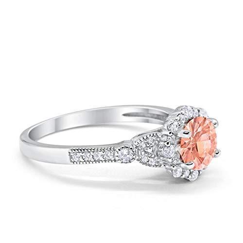 Floral Art Deco Engagement Ring Simulated Morganite CZ