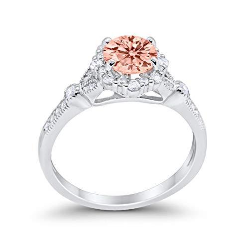 Floral Art Deco Engagement Ring Simulated Morganite CZ