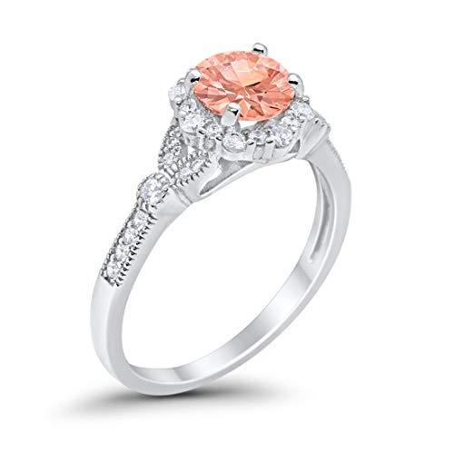 Floral Art Deco Engagement Ring Simulated Morganite CZ