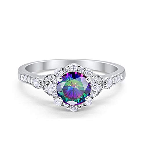 Floral Art Deco Simulated Rainbow CZ Engagement Ring