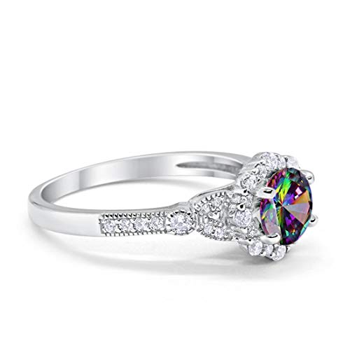 Floral Art Deco Simulated Rainbow CZ Engagement Ring