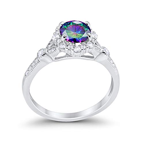 Floral Art Deco Simulated Rainbow CZ Engagement Ring