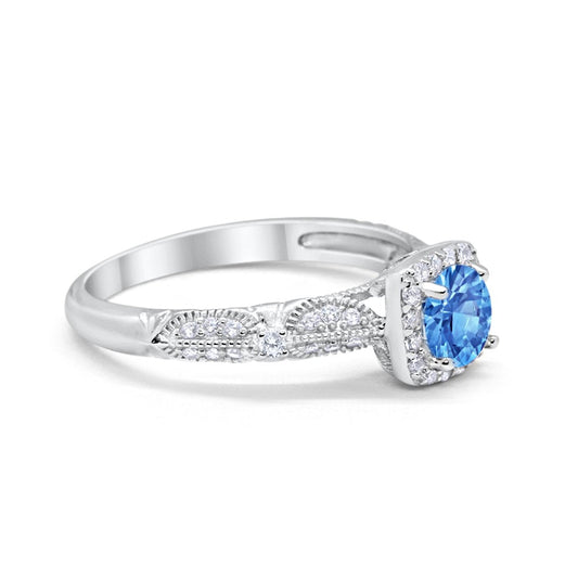 Halo Engagement Bridal Ring Simulated Blue Topaz CZ