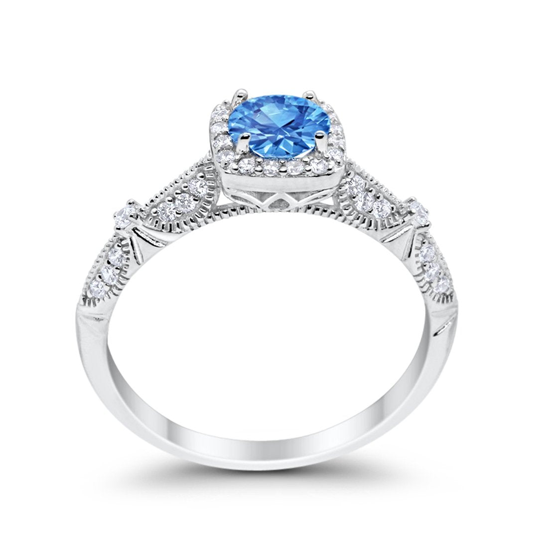 Halo Engagement Bridal Ring Simulated Blue Topaz CZ