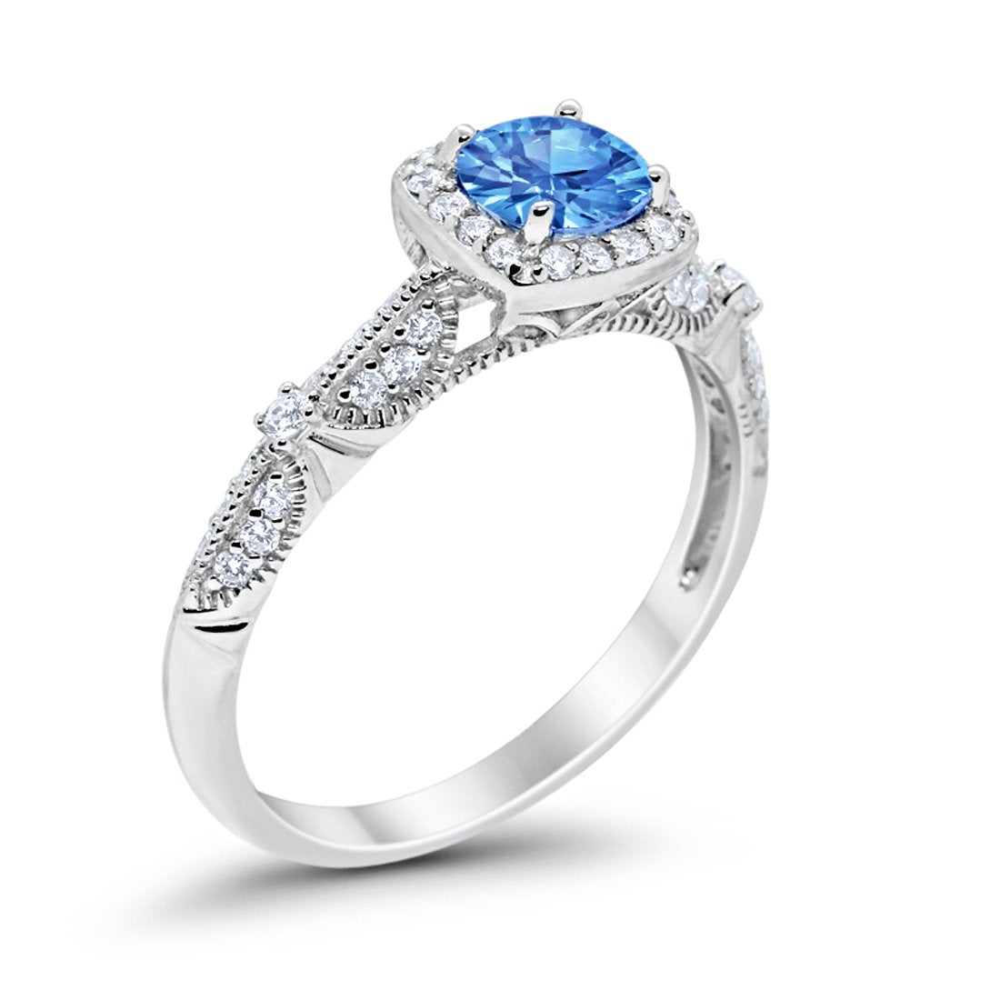 Halo Engagement Bridal Ring Simulated Blue Topaz CZ