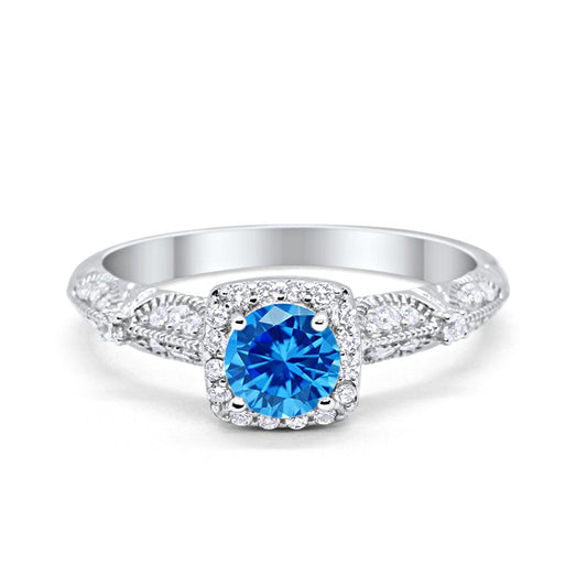 Halo Engagement Bridal Ring Simulated Blue Topaz CZ