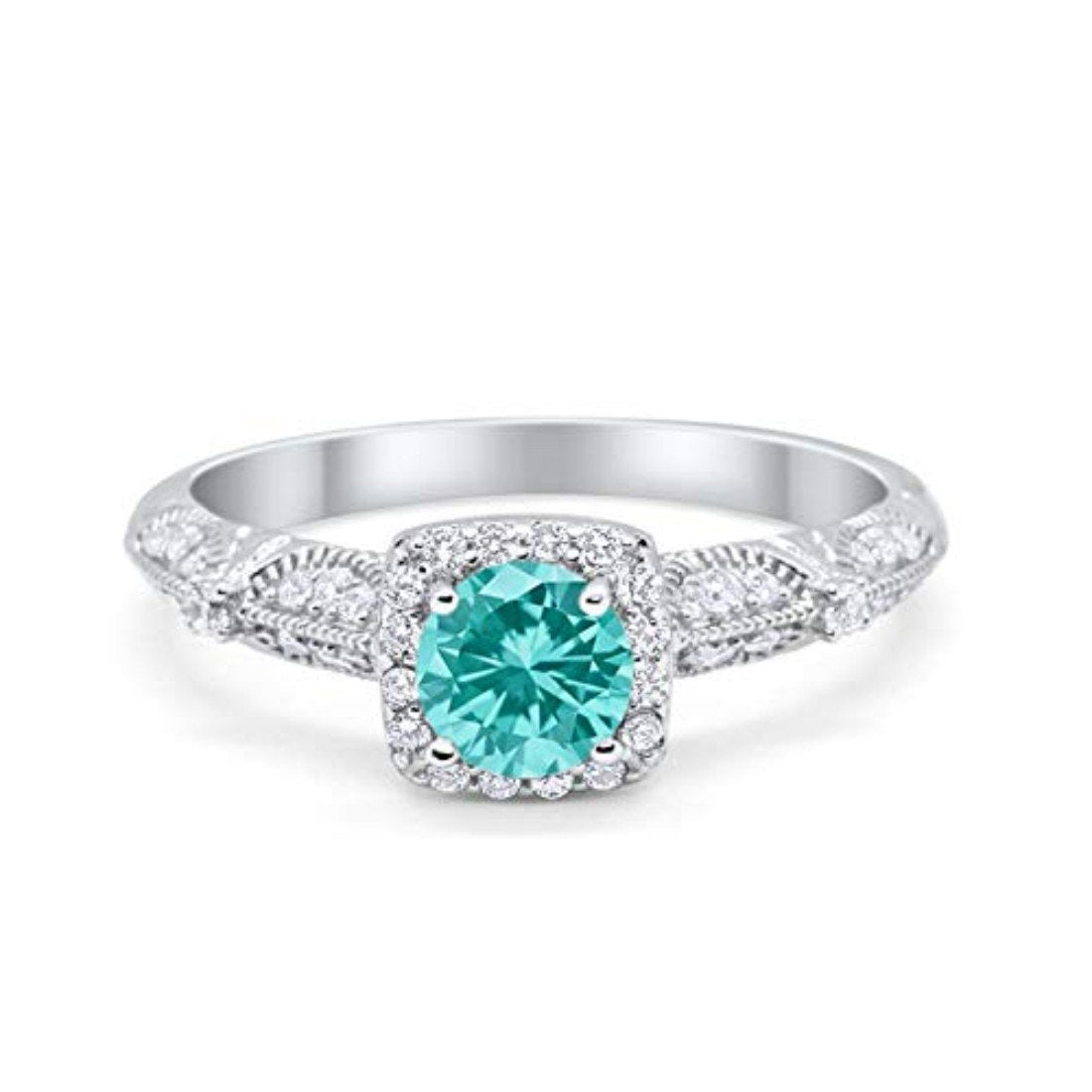 Art Deco Ring Wedding Round Simulated Paraiba Tourmaline CZ