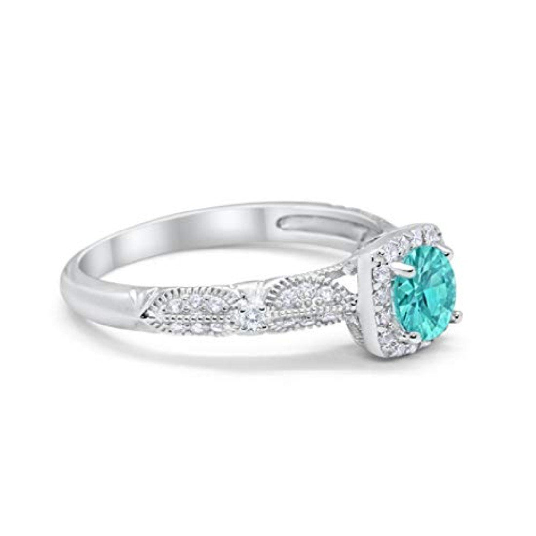 Art Deco Ring Wedding Round Simulated Paraiba Tourmaline CZ