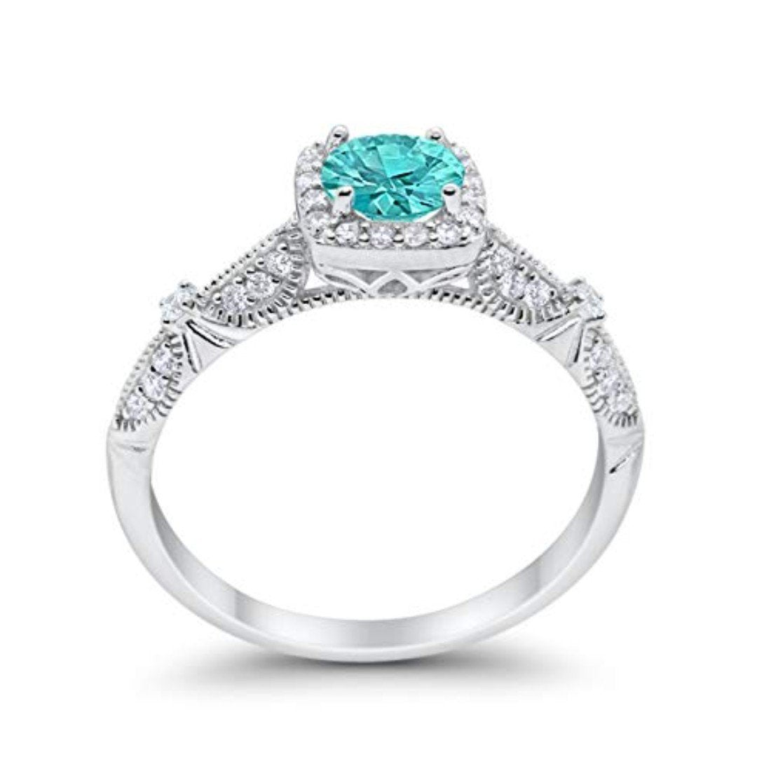 Art Deco Ring Wedding Round Simulated Paraiba Tourmaline CZ