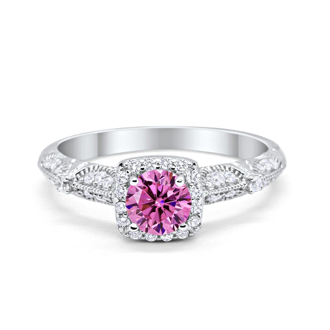 Halo Engagement Bridal Ring Simulated Pink CZ