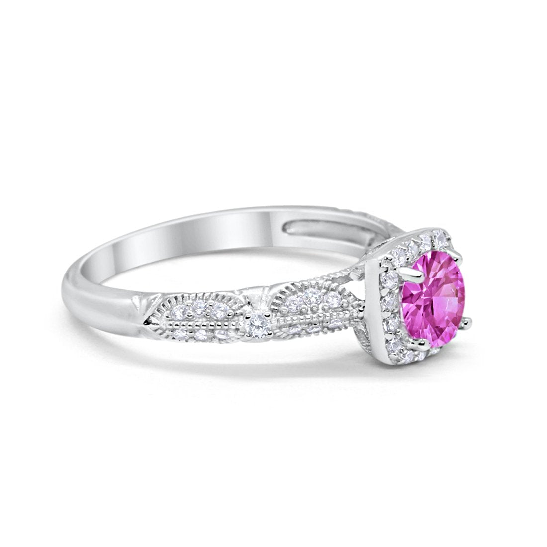 Halo Engagement Bridal Ring Simulated Pink CZ