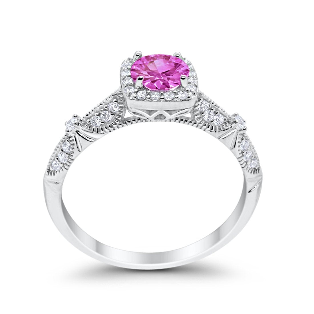 Halo Engagement Bridal Ring Simulated Pink CZ