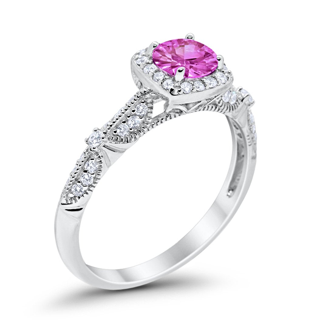 Halo Engagement Bridal Ring Simulated Pink CZ