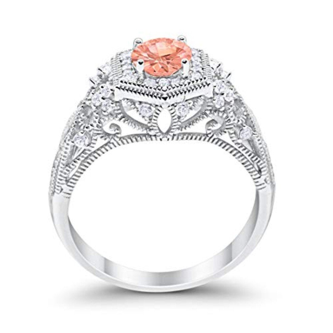 Fancy Art Deco Round Simulated Morganite CZ Wedding Ring