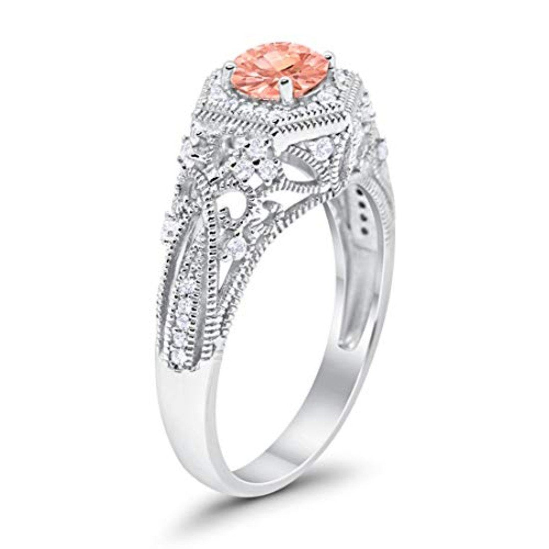 Fancy Art Deco Round Simulated Morganite CZ Wedding Ring