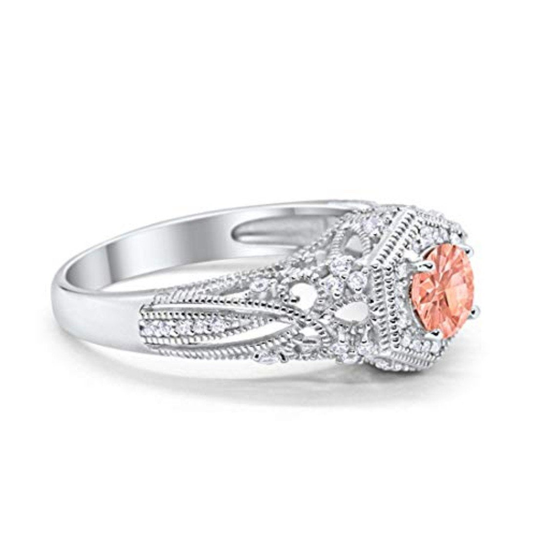 Fancy Art Deco Round Simulated Morganite CZ Wedding Ring