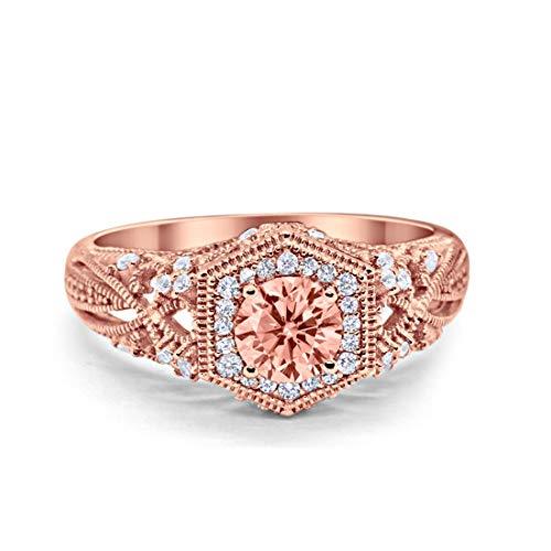 Art Deco Round Rose Tone, Simulated Morganite CZ Wedding Ring