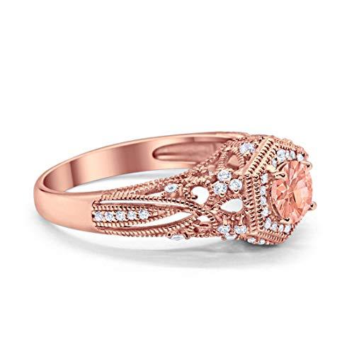 Art Deco Round Rose Tone, Simulated Morganite CZ Wedding Ring