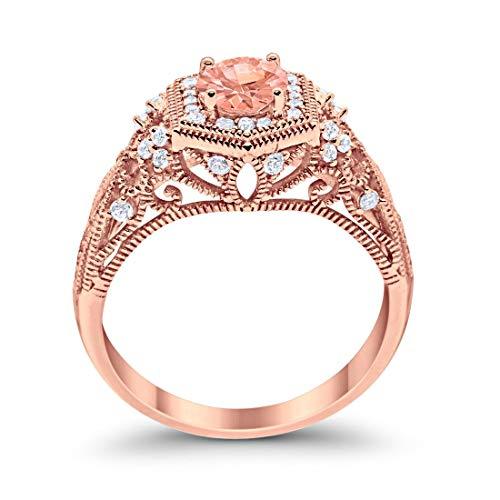 Art Deco Round Rose Tone, Simulated Morganite CZ Wedding Ring