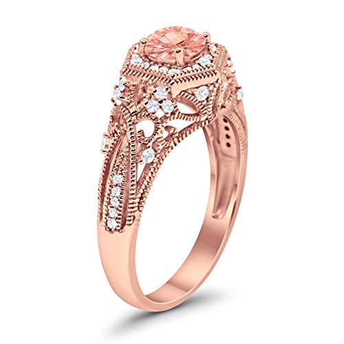 Art Deco Round Rose Tone, Simulated Morganite CZ Wedding Ring