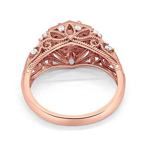 Art Deco Round Rose Tone, Simulated Morganite CZ Wedding Ring