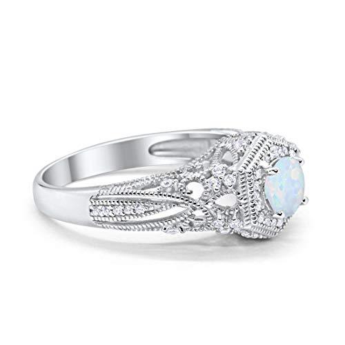 Fancy Art Deco Round Lab Created White Opal Wedding Ring