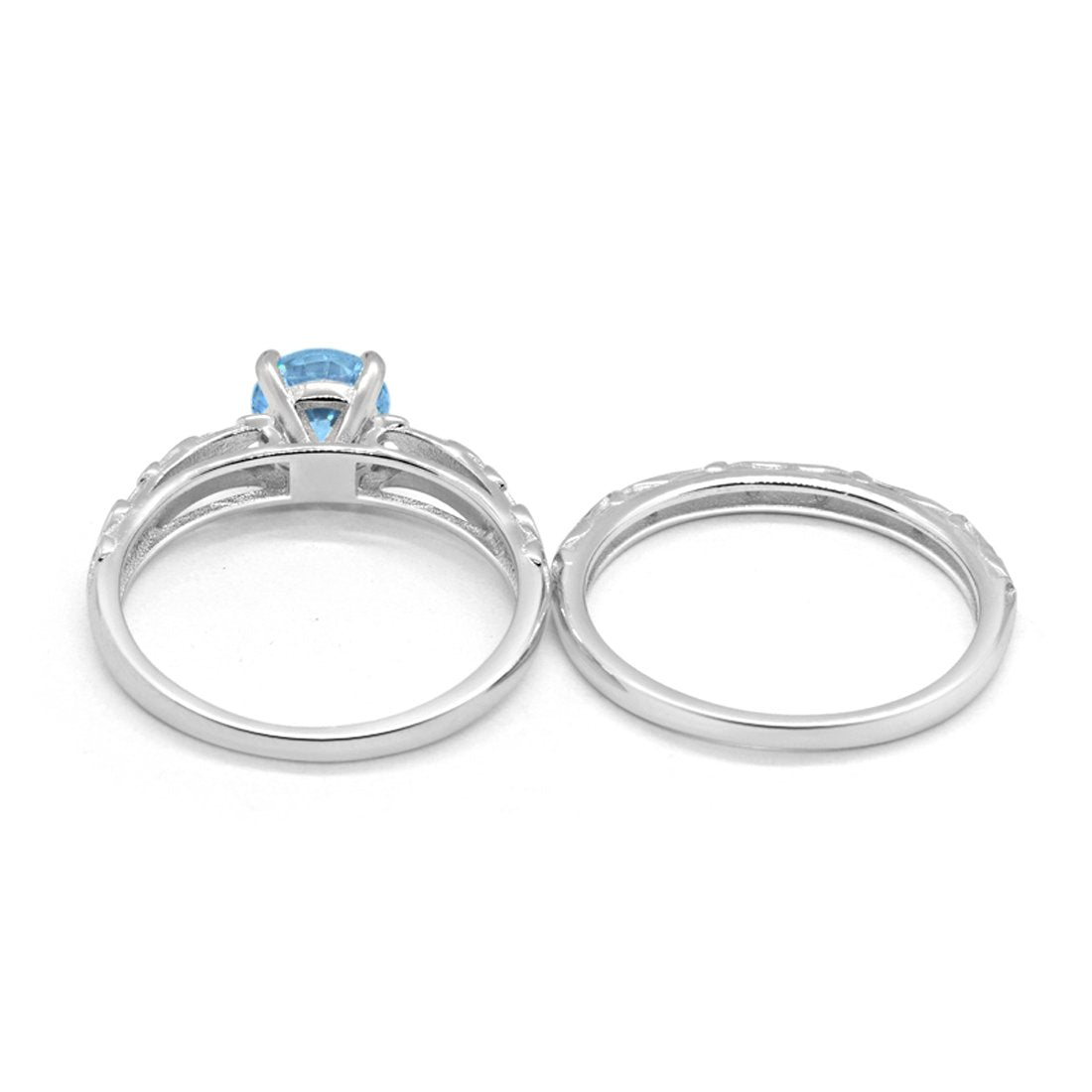 Art Deco Two Piece Simulated Aquamarine CZ Wedding Ring