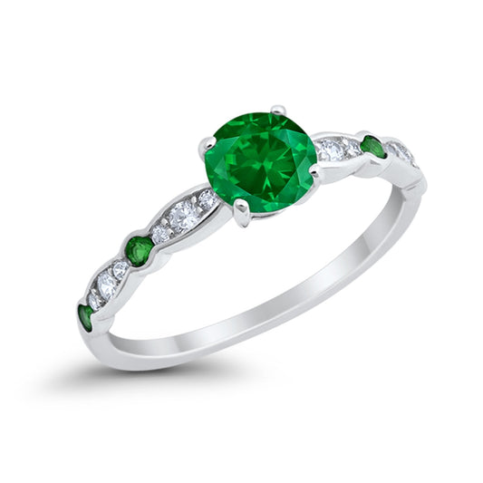 Art Deco Round Simulated Green Emerald CZ Wedding Engagement Ring