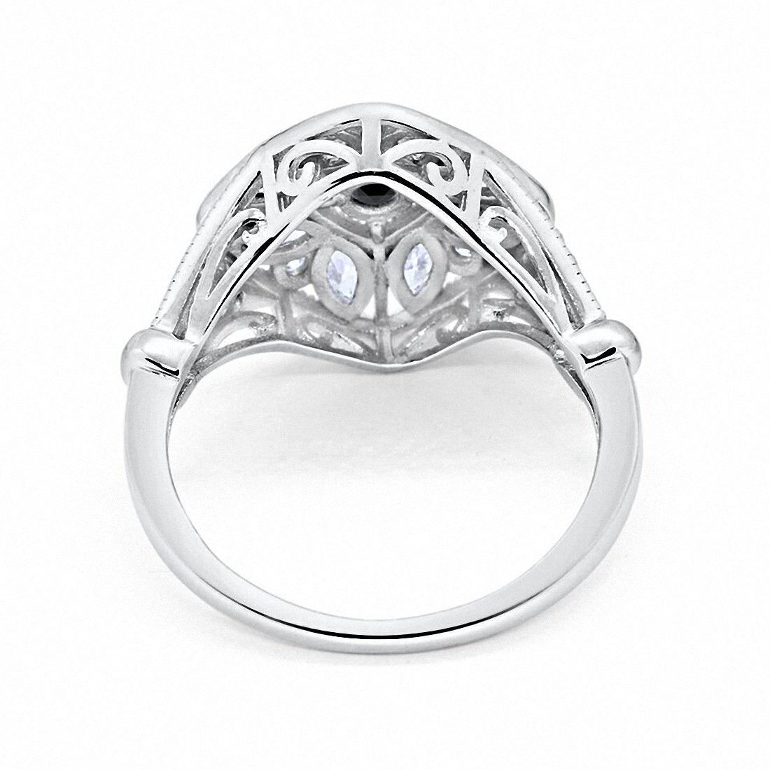 Art Deco Ring Marquise Filigree Simulated Black CZ