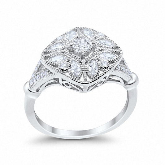 Art Deco Ring Marquise Filigree Round Simulated CZ