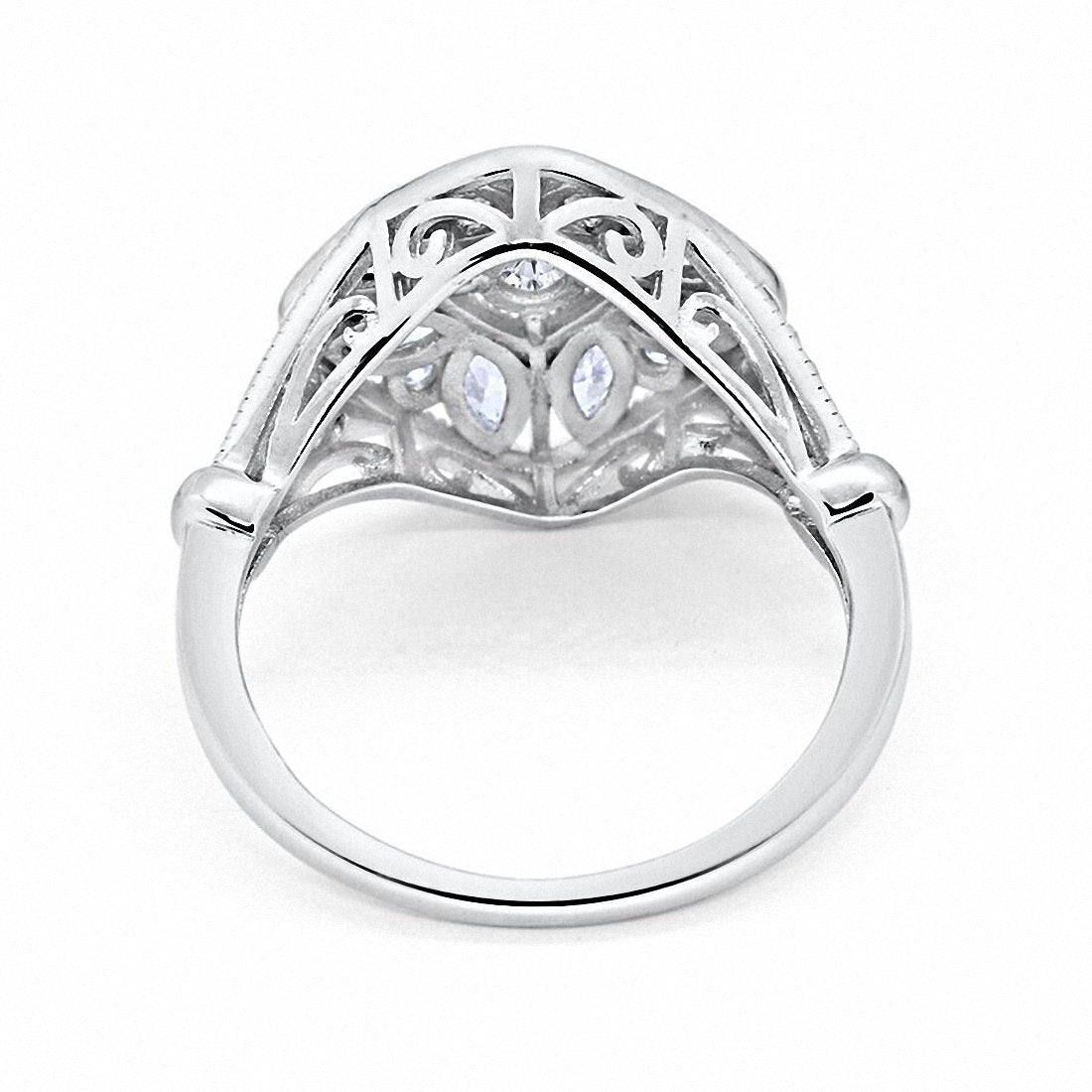 Art Deco Ring Marquise Filigree Round Simulated CZ