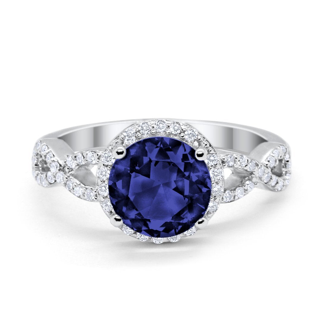 Halo Infinity Wedding Ring Round Simulated Blue Sapphire CZ