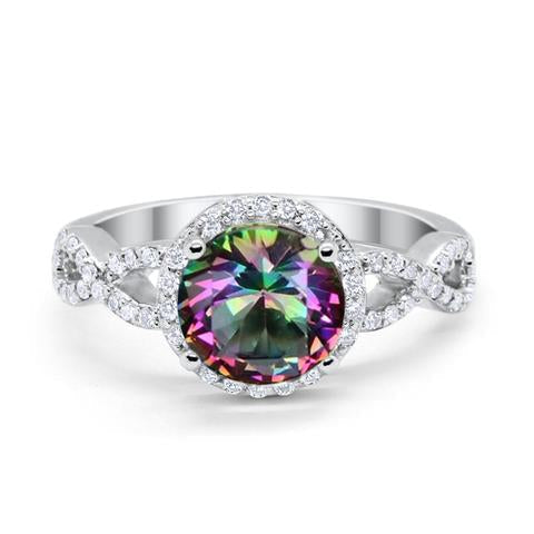 Halo Infinity Round Simulated Rainbow CZ Wedding Ring