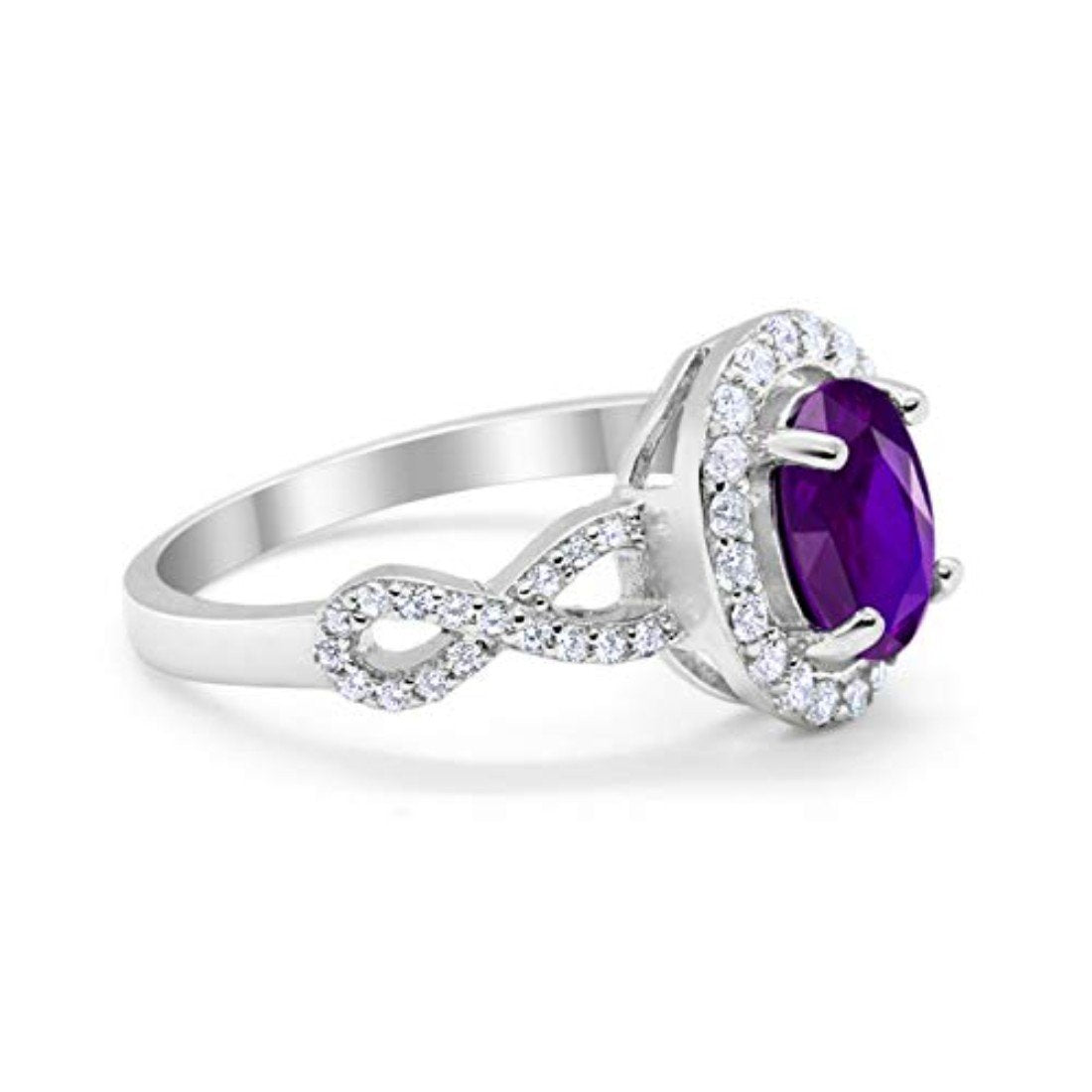 Art Deco Halo Wedding Ring Oval Simulated Amethyst CZ