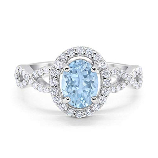 Art Deco Wedding Ring Oval Simulated Aquamarine CZ