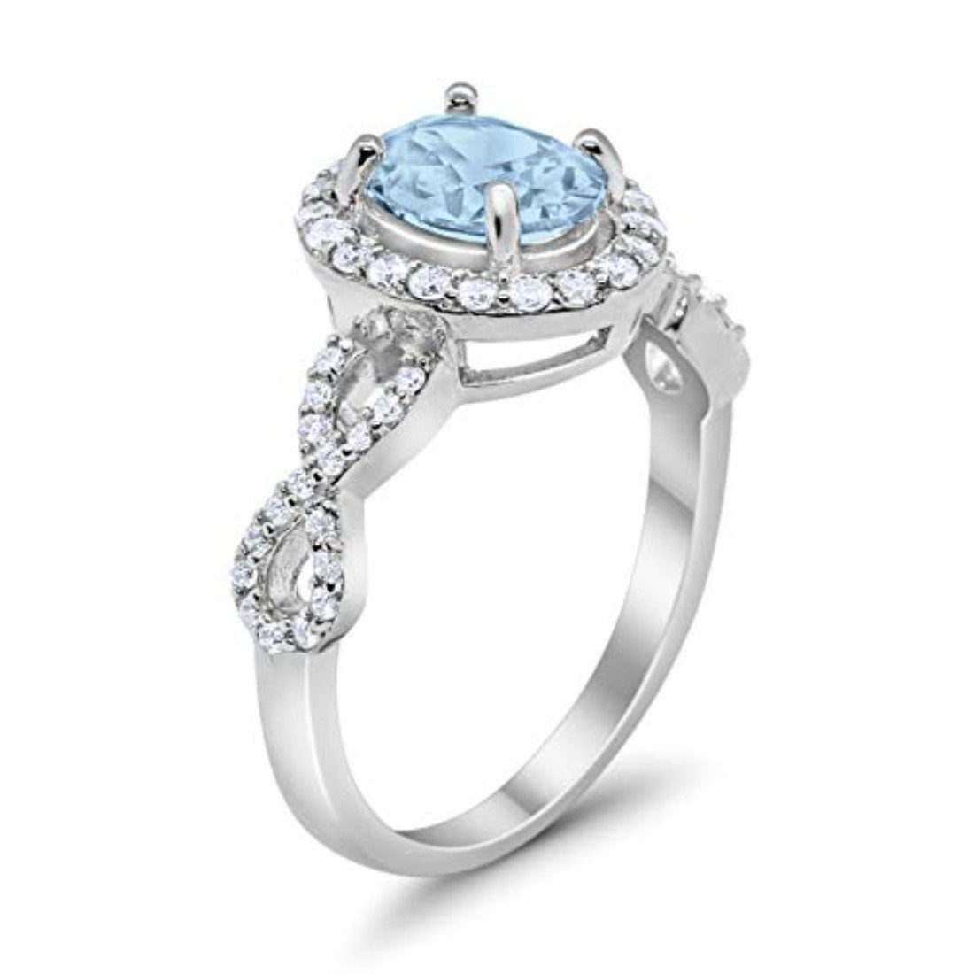 Art Deco Wedding Ring Oval Simulated Aquamarine CZ